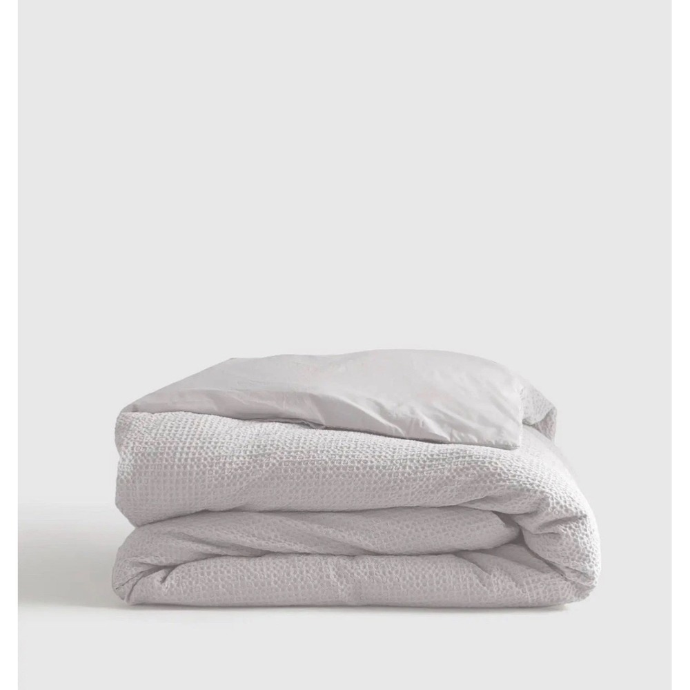 Quince Organic Luxe Honeycomb Full/Queen Duvet Cover White Button Closure